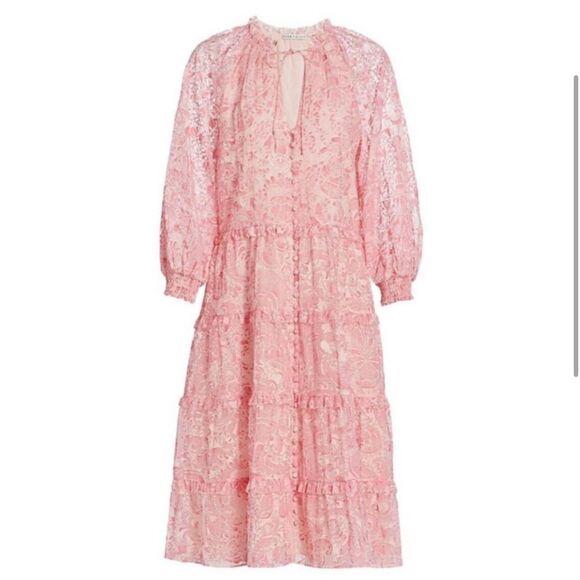 Alice + Olivia Layla Ruffle Midi Dress English Rose - Size Medium - Picture 1 of 8